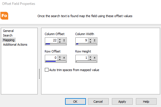 Set the offset and cell size in the following section.